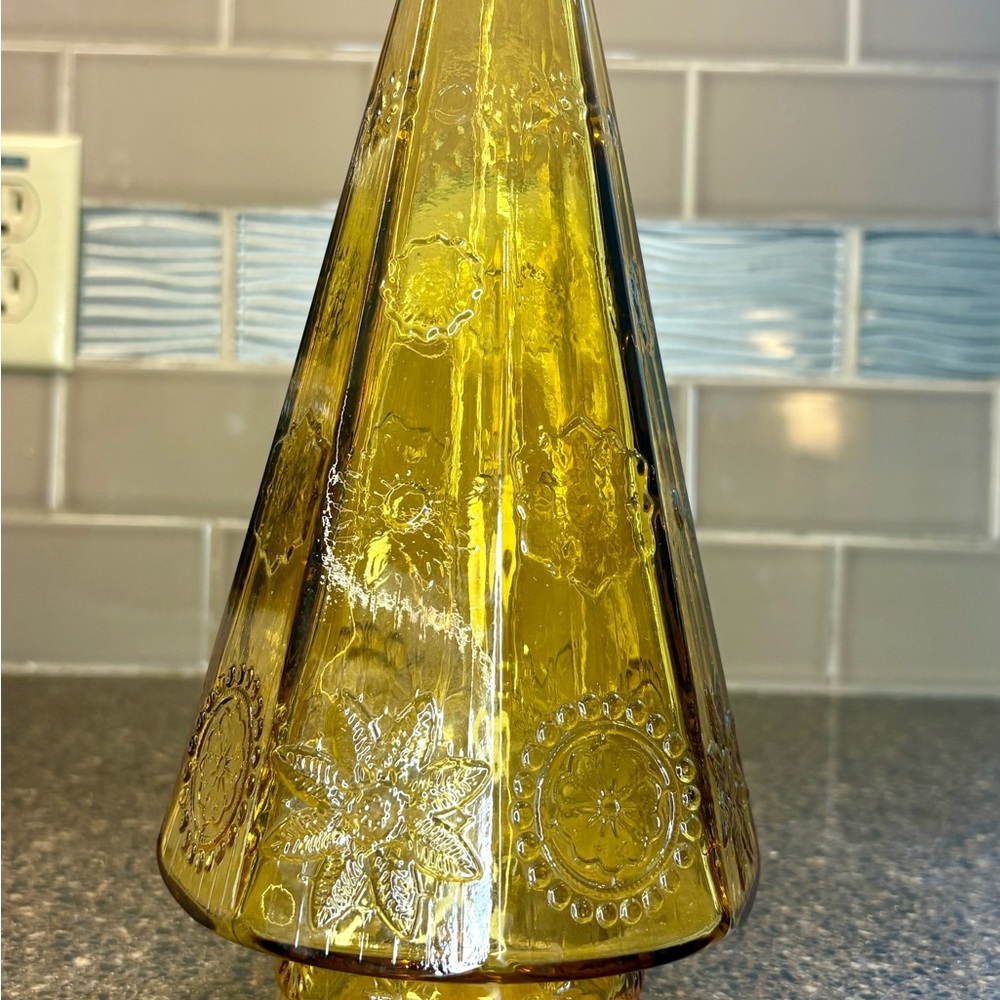 Vintage Amber Wheaton Glass Company  Embossed Tree-Shaped Vase
